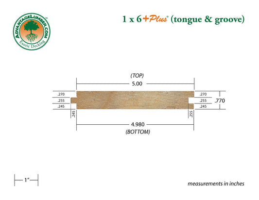 1 x 6 +Plus® Garapa Wood T&G Decking