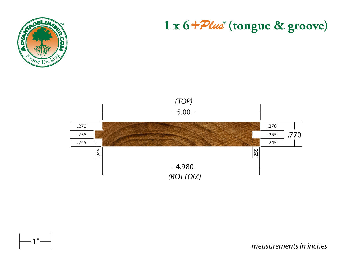 1 x 6 +Plus® Teak Wood T&G Decking (Select Grade)