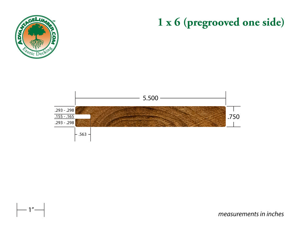 1 x 6 Teak - Plantation Wood One Sided Pre-Grooved Decking (Select Grade)