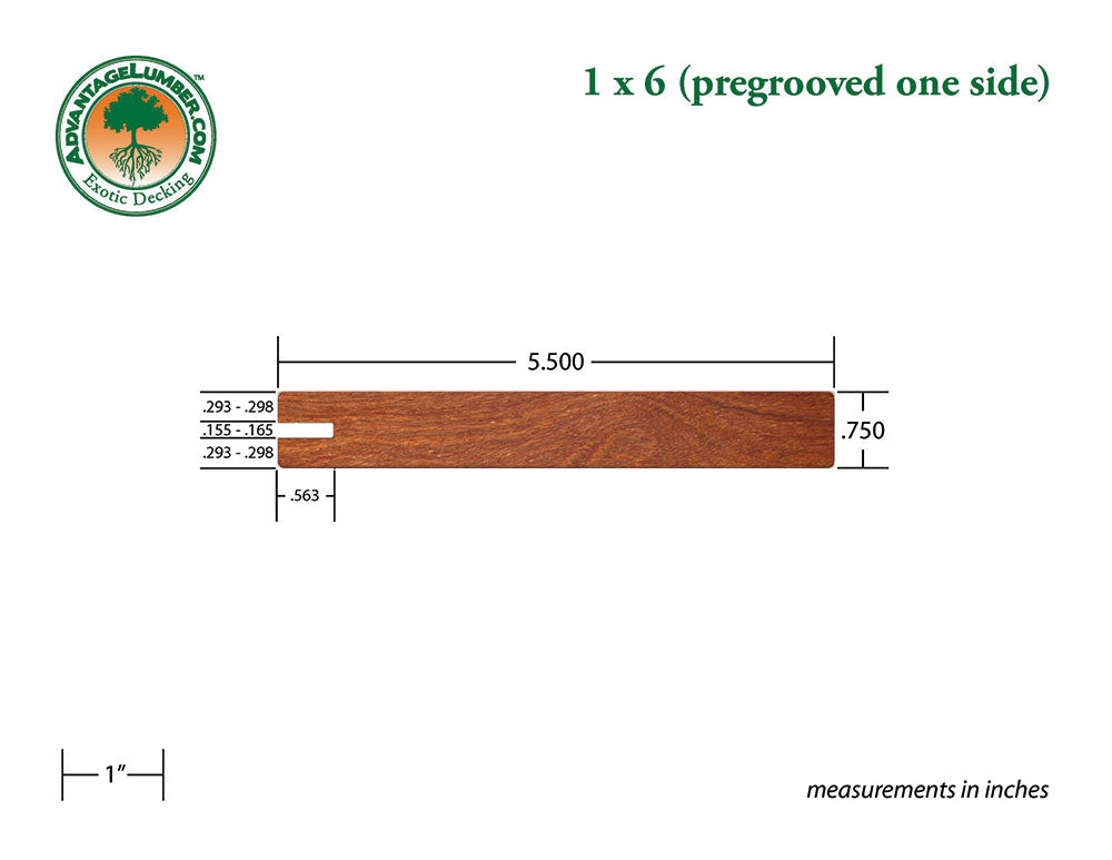 1 x 6 Cumaru Wood One Sided Pre-Grooved Decking