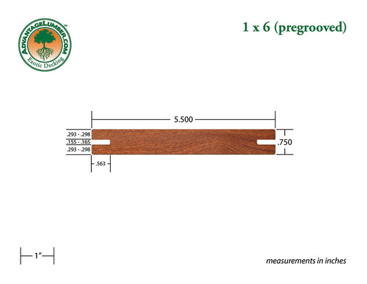 1 x 6 Cumaru Wood Pre-Grooved Decking