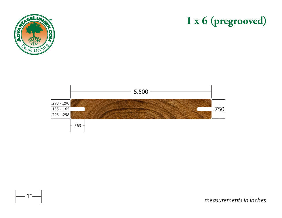 FSC® 1 x 6 Teak - Plantation Pre-Grooved Decking