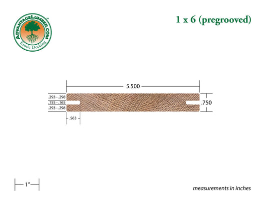 1x6 Western Red Cedar Pre-Grooved - Appearance Grade - S1S2E/KD