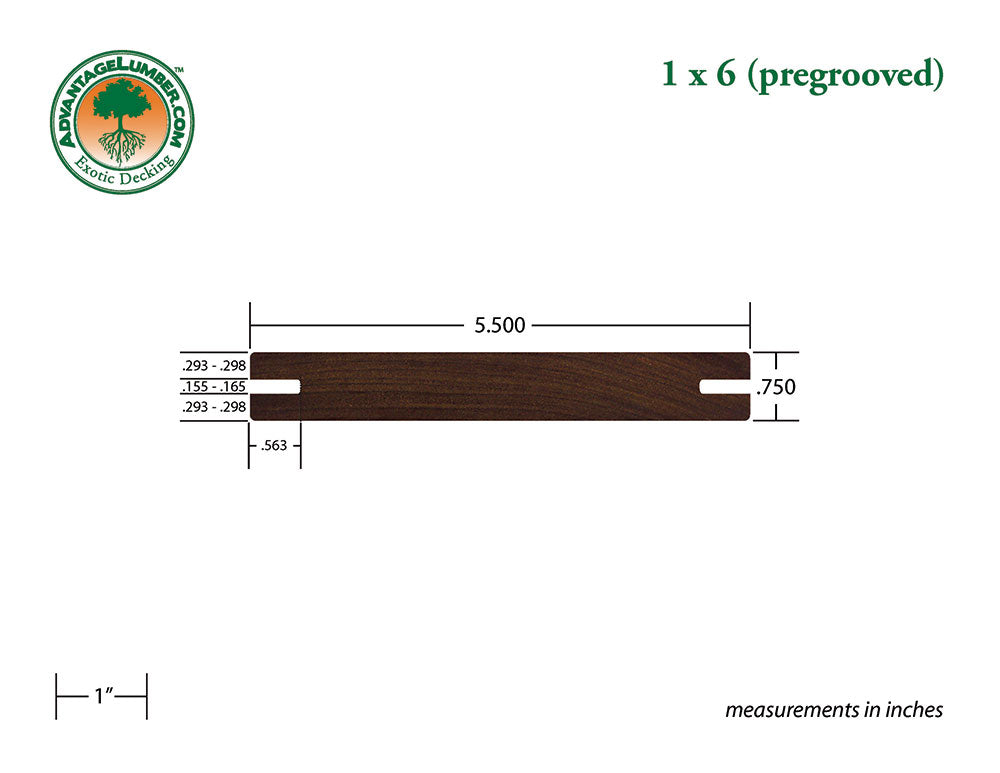 1 x 6 Ipe Wood Pre-Grooved Decking