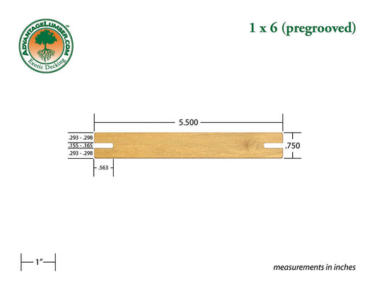 1 x 6 Garapa Wood Pre-Grooved Decking