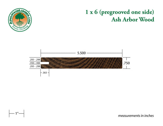 Arbor Wood Thermally Modified Natrl Ash, 1x6 One-Sided Pre-Grooved