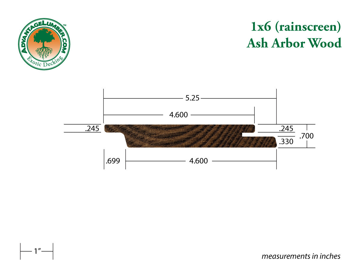 Arbor Wood Thermally Modified Natrl Ash, 1x6 Rainscreen