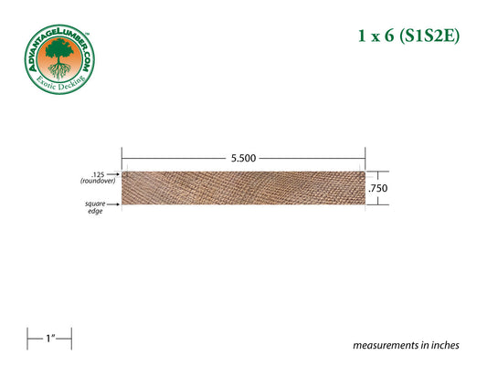 1x6 Western Red Cedar - Appearance Grade - S1S2E/KD