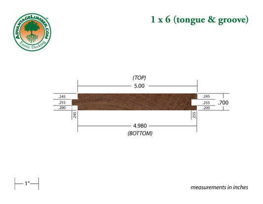 1 x 6 Mahogany (Red Balau) Wood T&G Decking