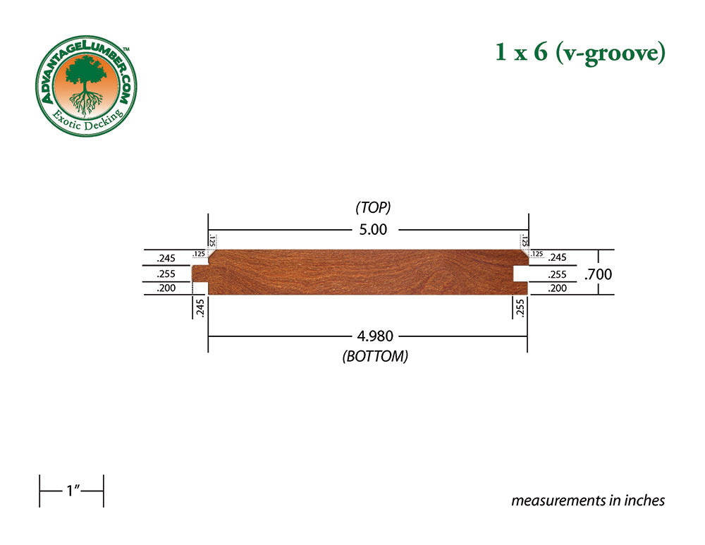 1 x 6 Cumaru Wood V-Groove