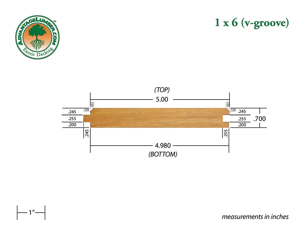 1 x 6 Garapa Wood V-Groove