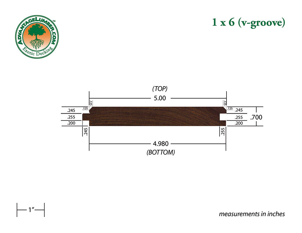 1 x 6 Ipe Wood V-Groove