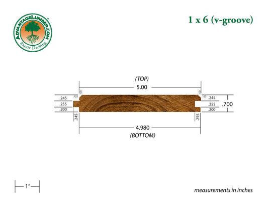 1 x 6 Teak - Plantation Wood V-Groove (Premium Grade)