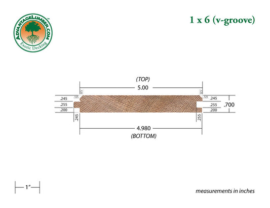 1x6 Western Red Cedar - Select Tight Knot (STK) - V-Joint T&G/KD