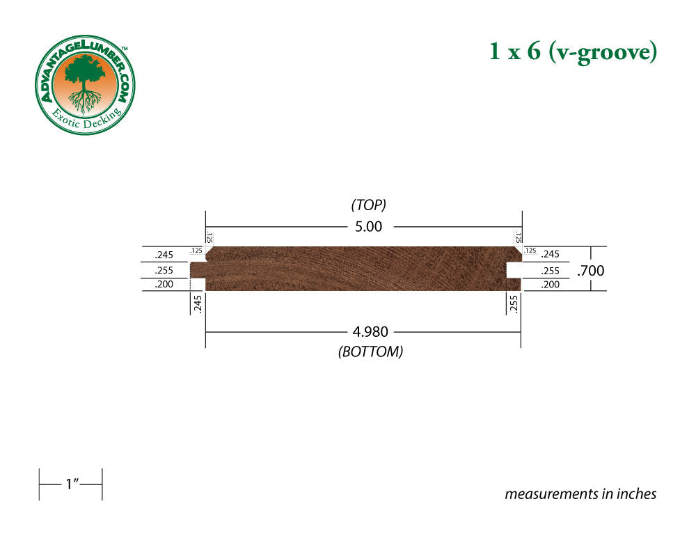 1 x 6 Mahogany (Red Balau) Wood V-Groove