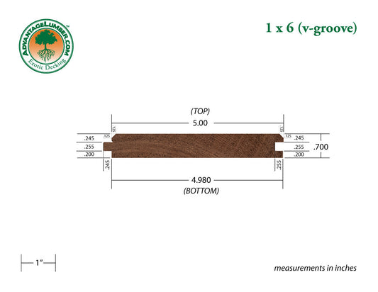 1 x 6 Mahogany (Red Balau) Wood V-Groove