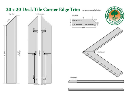 20 x 20 Advantage Deck Tile® Edge Trim - Outside Corner Set