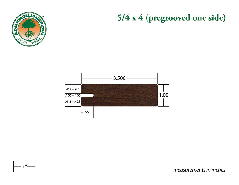 5/4 x 4 Ipe Wood One Sided Pre-Grooved Decking