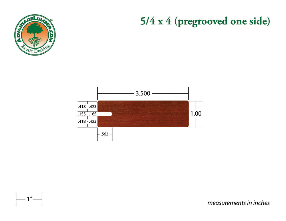 5/4 x 4 Brazilian Redwood (Massaranduba) Wood One Sided Pre-Grooved Decking