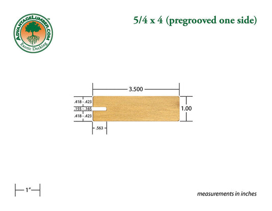 5/4 x 4 Garapa Wood One Sided Pre-Grooved Decking