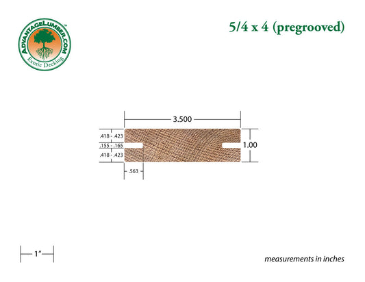 5/4x4 Western Red Cedar Pre-Grooved - Clear Vertical Grain (CVG) - S4S/KD