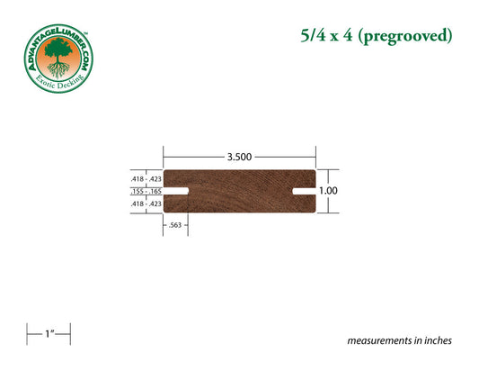 5/4 x 4 Mahogany (Red Balau) Wood Pre-Grooved Decking