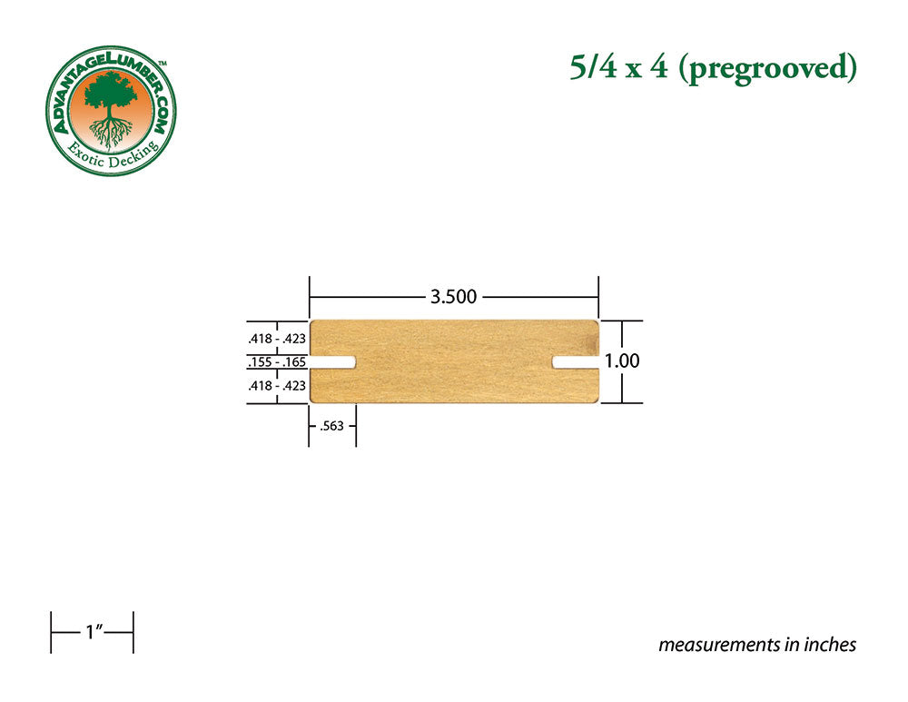 5/4 x 4 Garapa Wood Pre-Grooved Decking