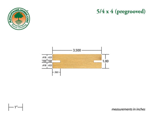 5/4 x 4 Garapa Wood Pre-Grooved Decking