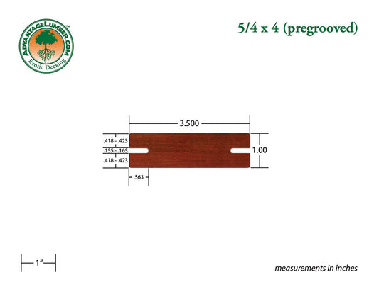 5/4 x 4 Brazilian Redwood (Massaranduba) Wood Pre-Grooved Decking