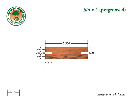 5/4 x 4 Tigerwood Wood Pre-Grooved Decking