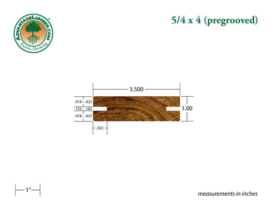 5/4 x 4 Teak Wood Pre-Grooved Decking