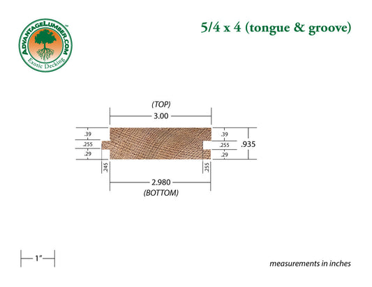 5/4x4 Western Red Cedar Tongue & Groove - Clear Vertical Grain (CVG) - S4S/KD