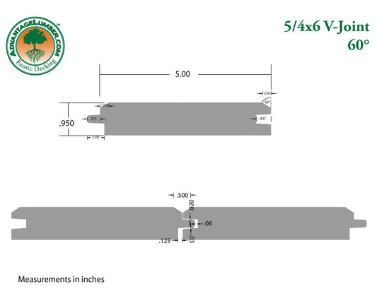 5/4x6 Western Red Cedar 60° V-Joint - Select Knotty (STK) Appearance Grade S4SEE