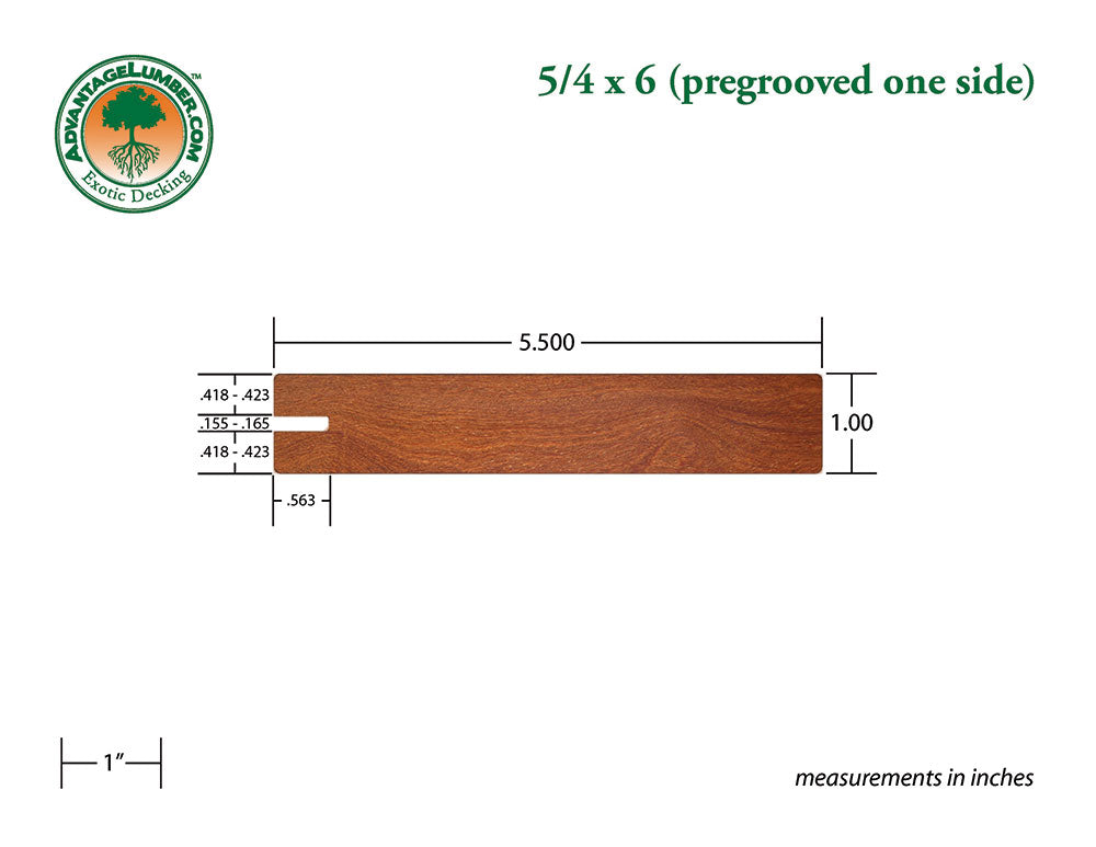 5/4 x 6 Cumaru Wood One Sided Pre-Grooved Decking