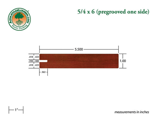 5/4 x 6 Brazilian Redwood (Massaranduba) Wood One Sided Pre-Grooved Decking