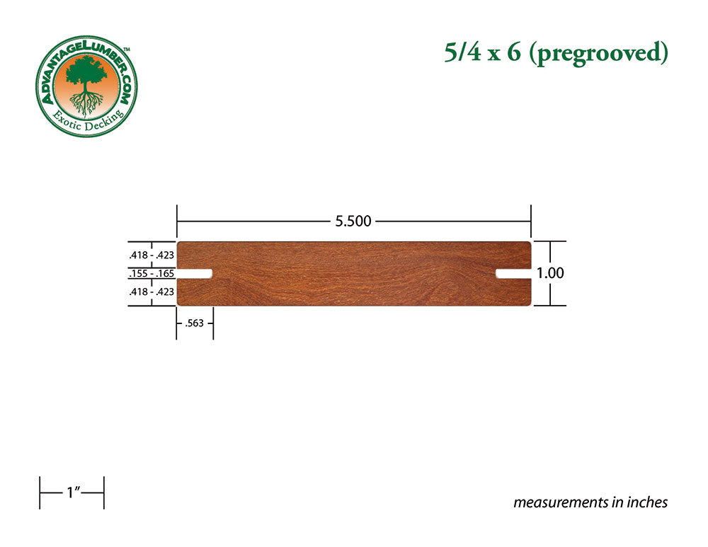 5/4 x 6 Cumaru Wood Pre-Grooved Decking