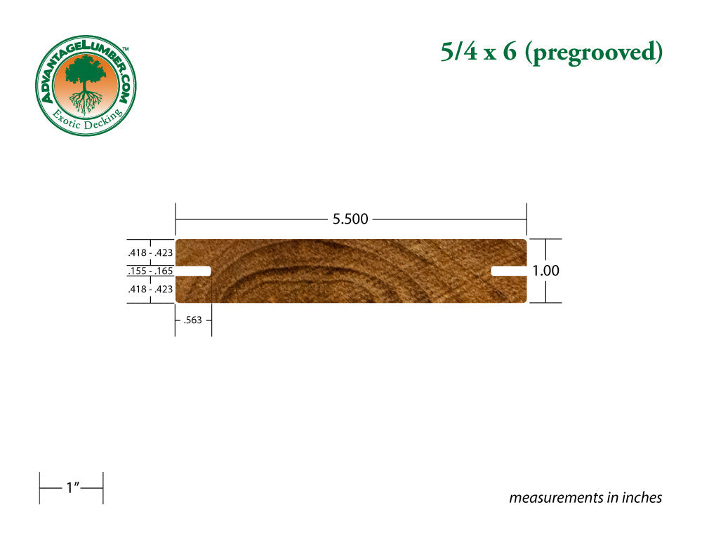 5/4 x 6 Teak Wood Pre-Grooved Decking (Select Grade)