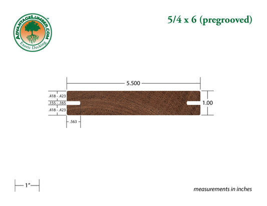 5/4 x 6 Mahogany (Red Balau) Wood Pre-Grooved Decking