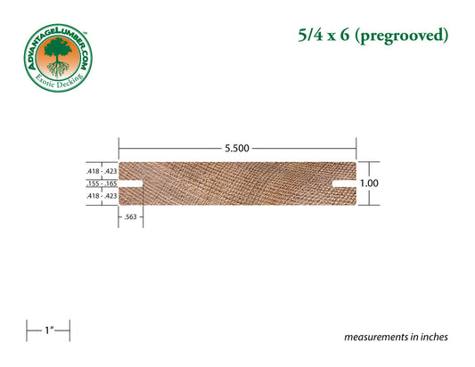 5/4x6 Western Red Cedar Pre-Grooved - Select Tight Knot (STK) S4SEE