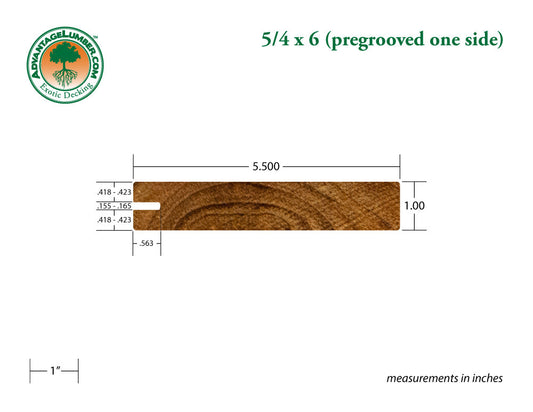 5/4 x 6 Teak Wood One Sided Pre-Grooved Decking (Select Grade)