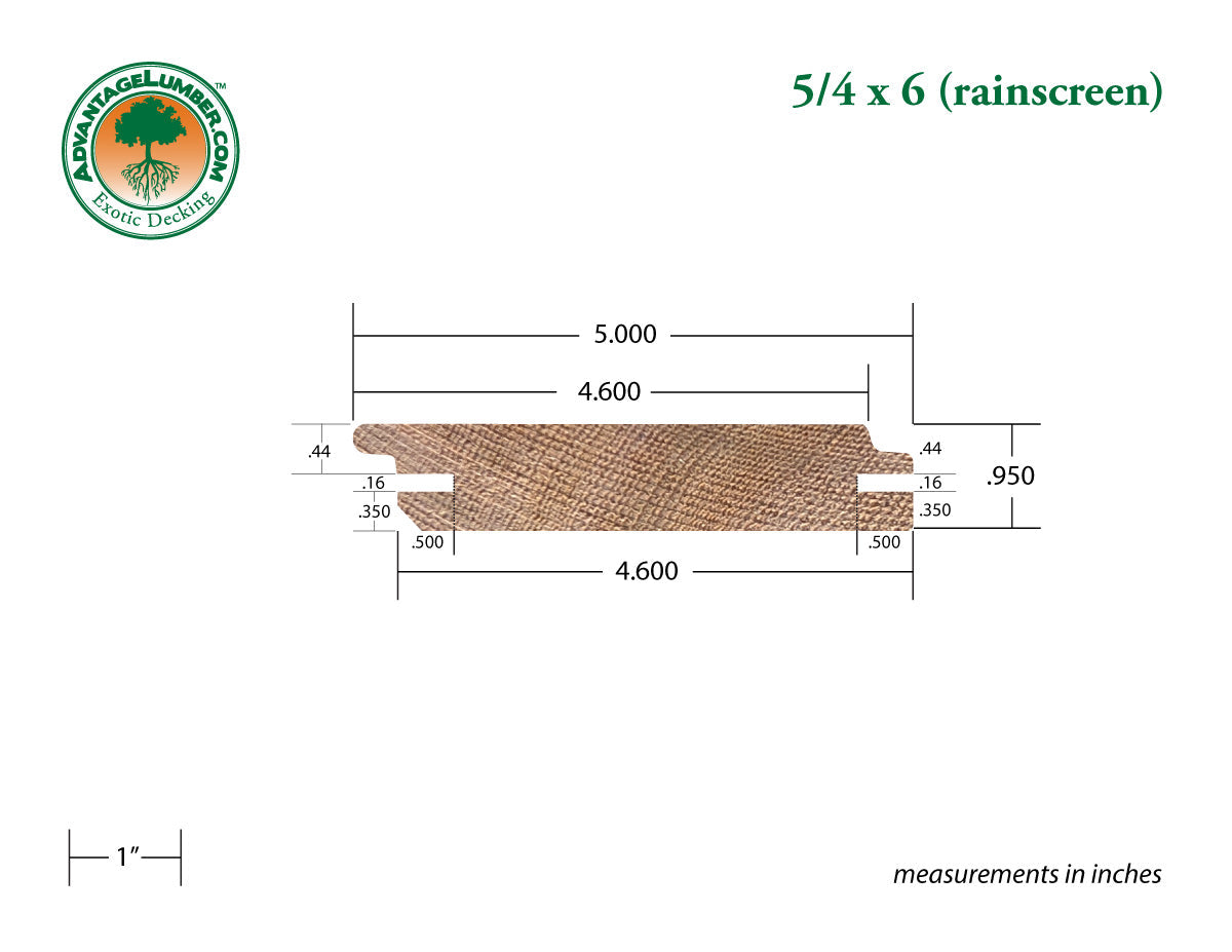 5/4x6 Western Red Cedar Rainscreen - Appearance Grade - S1S2E/KD