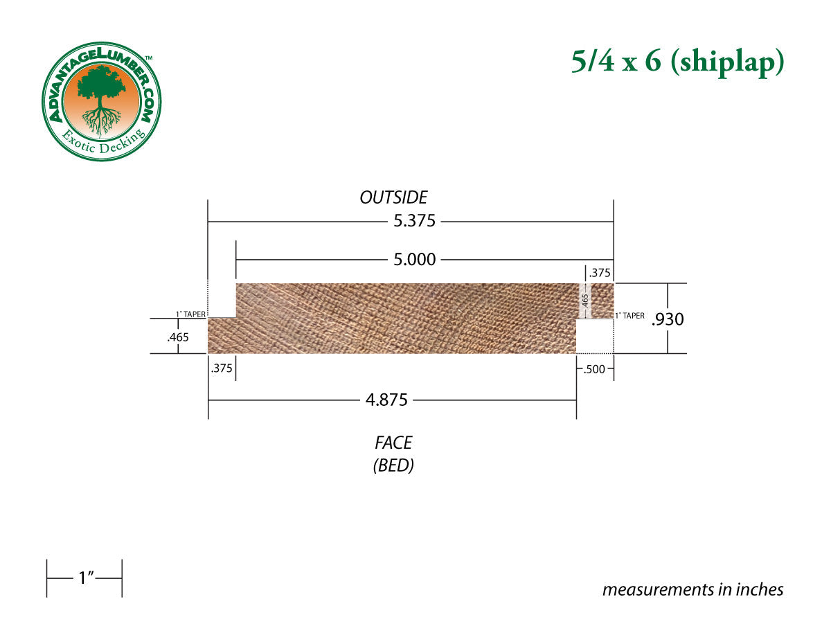 5/4x6 Western Red Cedar Shiplap - Clear Vertical Grain (CVG) - S4S/KD