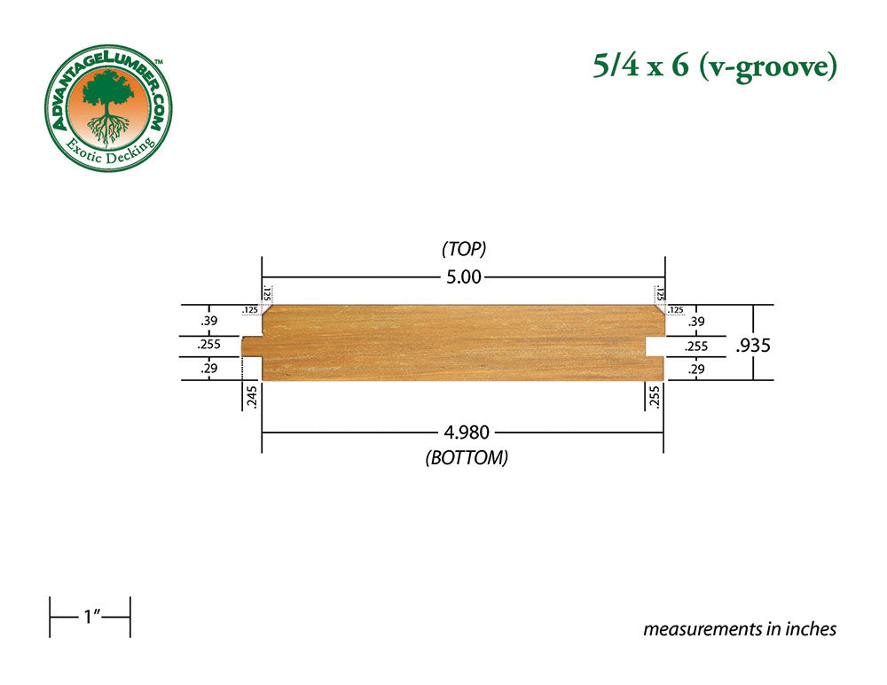 5/4 x 6 Garapa Wood V-Groove