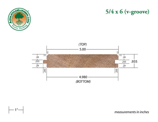 5/4x6 Western Red Cedar V-Groove - Select Tight Knot (STK) S4SEE