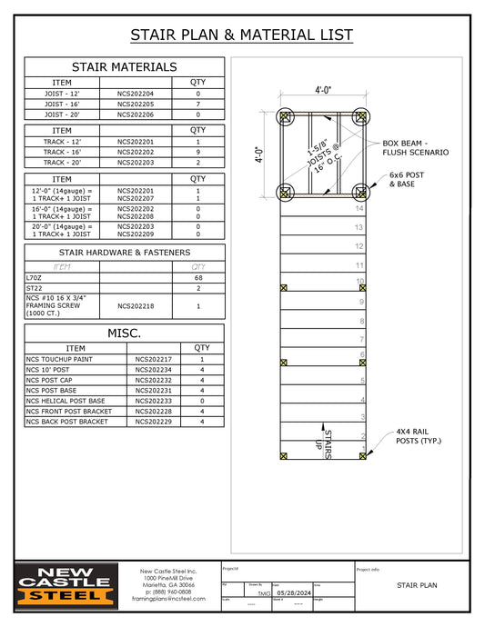 New Castle Steel Stair Framing Kit - 14 Stairs with 4x4 Landing