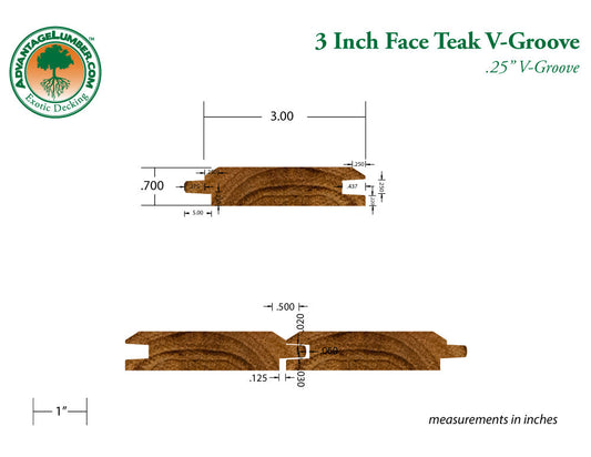 1x4 Plantation Teak End-Matched V-Groove Prefinished, Character Grade