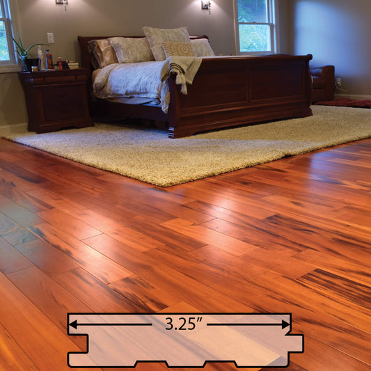 Tigerwood (Goncalo Alves, Muiracatiara, Brazilian Koa) Solid Flooring 3.25″ Unfinished, $5.20/sqft