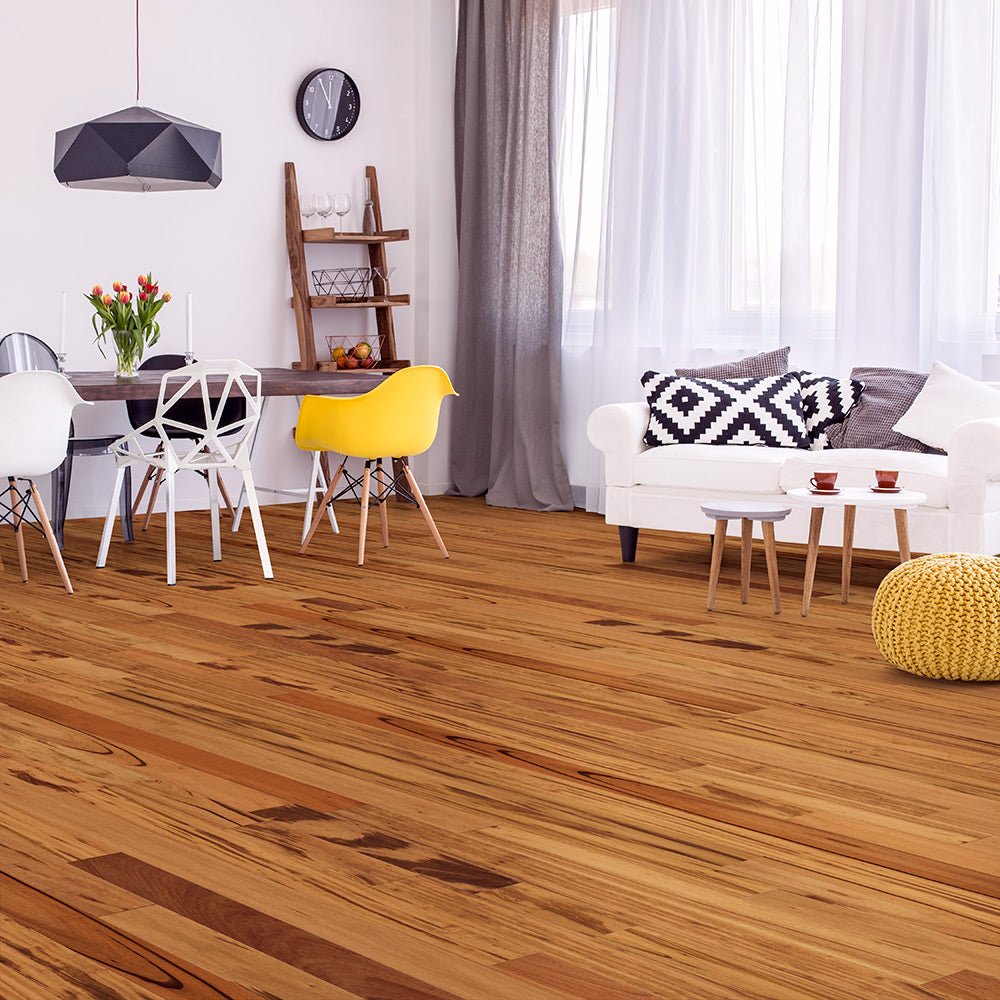 Tigerwood (Goncalo Alves, Muiracatiara, Brazilian Koa) Solid Flooring 0.75″ x 3.25″ Prefinished Satin, $5.82/sqft - Ipe Depot