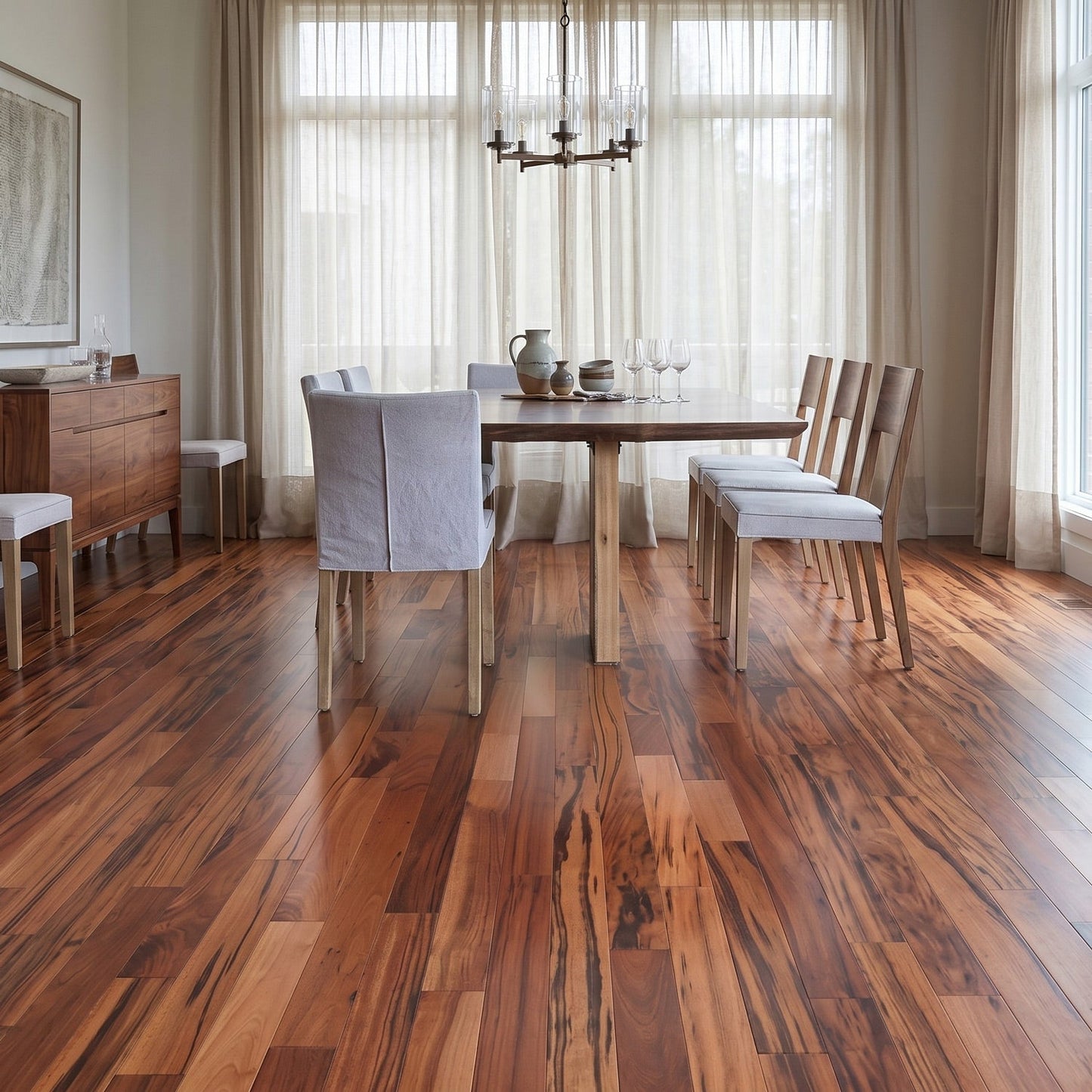 Tigerwood (Goncalo Alves, Muiracatiara, Brazilian Koa) Solid Flooring 0.75″ x 3.25″ Prefinished Satin, $5.82/sqft - Ipe Depot
