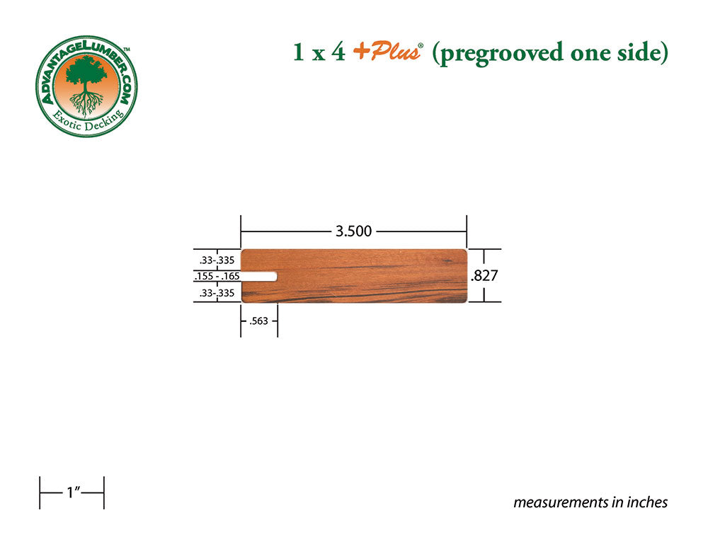 1 x 4 +Plus® Tigerwood One Sided Pregrooved Decking (21mm x 4)